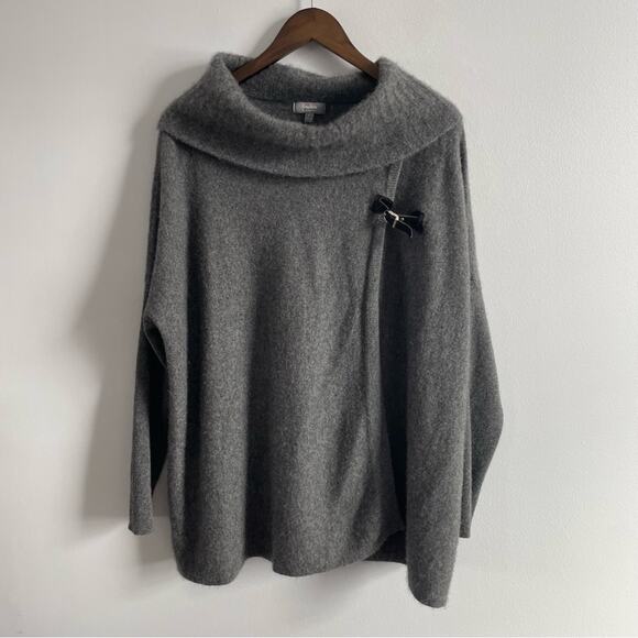Neiman Marcus | Women’s 100% Cashmere Long Charcoal Grey Cowl Neck Wrap Sweater - Picture 1 of 9